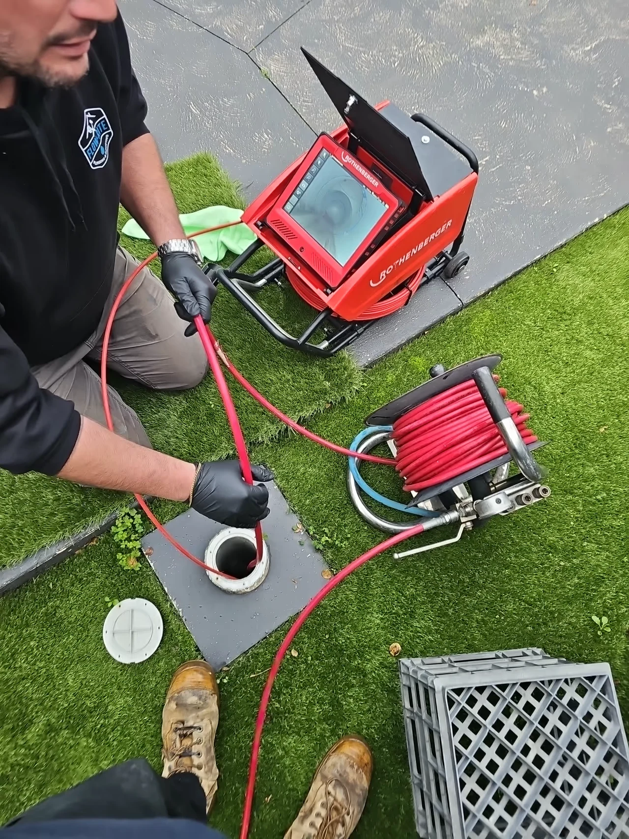Flow-Rite technician carrying out a drain-camera inspection